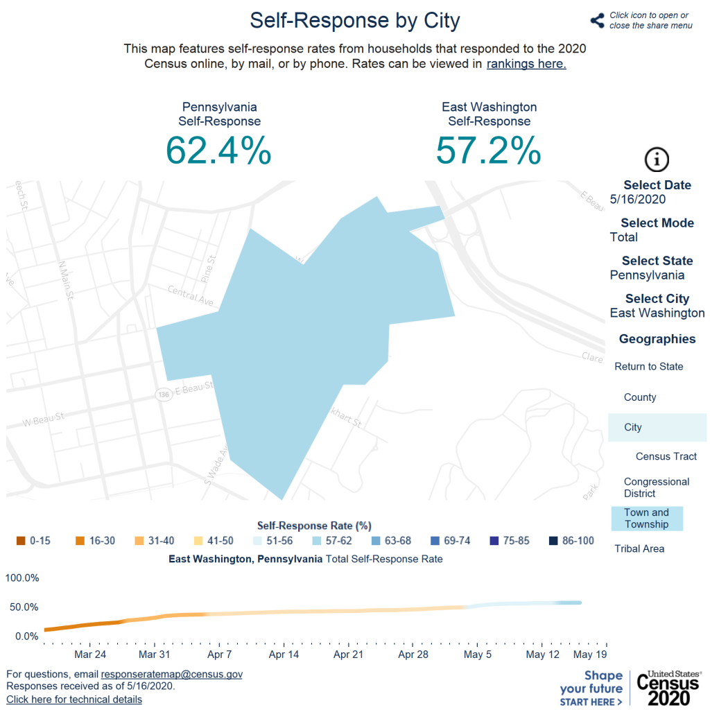 Map showing the Census 2020 May Update for East Washington