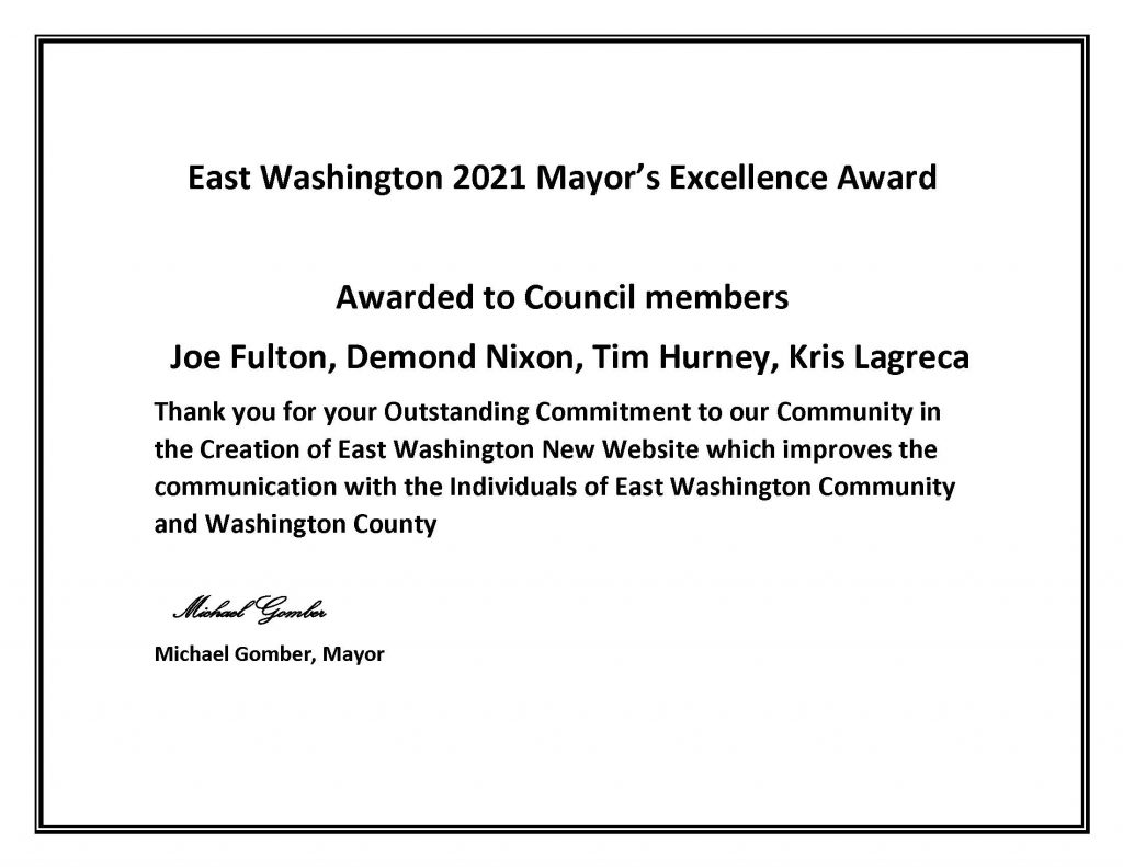 East Washington 2021 Mayor’s Excellence Award