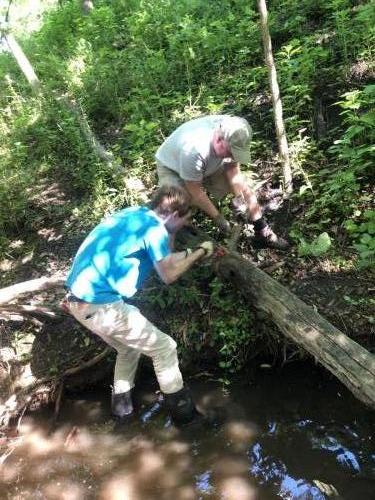 Volunteers clearing out debris